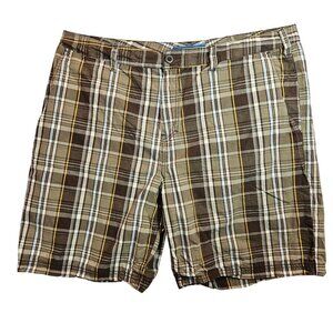 Croft & Barrow Plaid Mens 38 Shorts Brown Ivory Cotton Casual hipster vacation
